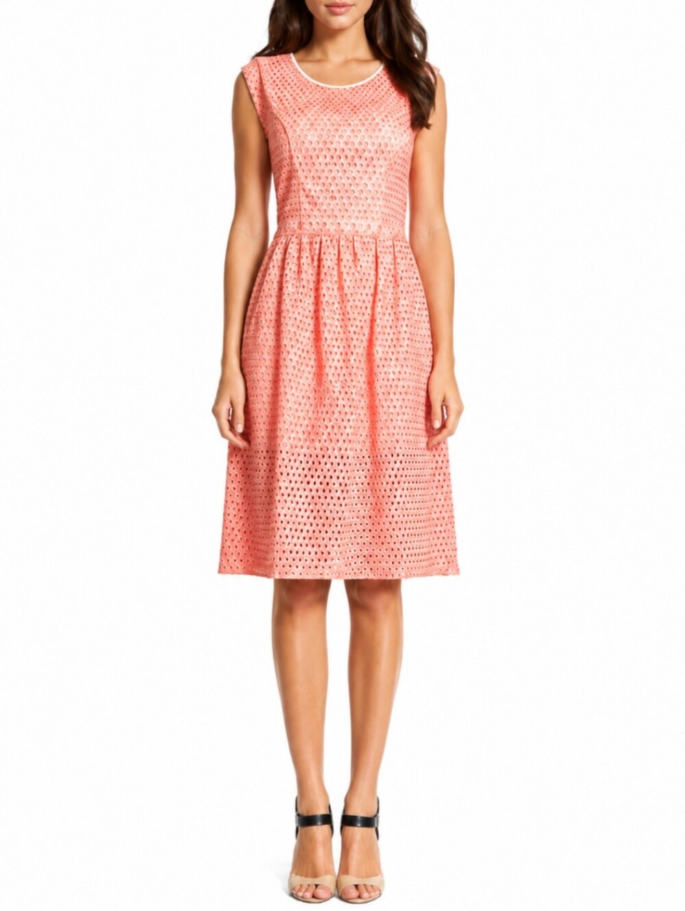 Rebecca Minkoff Coral Pink A-line Midi Dress Size 4 Eyelet Laser Cut Preppy Chic